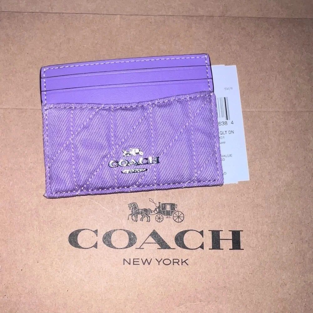 NWT COACH Purple Quilted Card Holder Wallet Silver Hardware AUTHENTIC